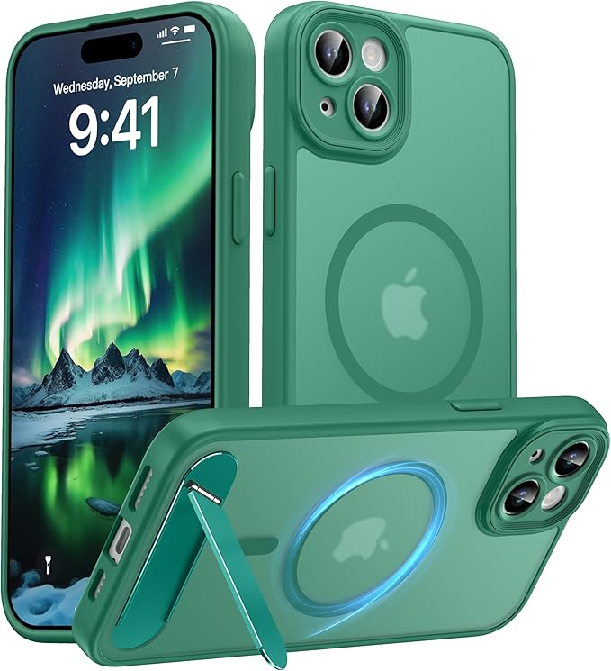 Magnetic Compatible with iPhone 15 Plus Case, [Built-in Kickstand][Full Camera Protection][Compatible with MagSafe][Anti-Fingerprint] Shockproof Phone Case for iPhone 15 Plus 6.7",Cyan