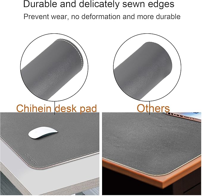 Chihein 47" x 20" PU Leather Desk Mat (Gray/White), Dual Sided Desk Pad, Waterproof Computer Desk Bottle for Gaming, Office, Home