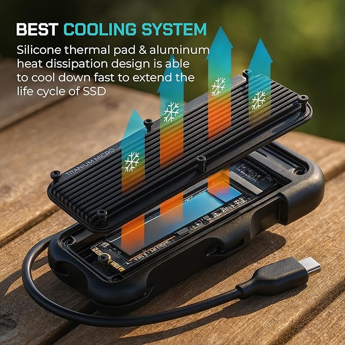 Titanium Micro External SSD 1TB - Mercury Portable SSD, Up to 1000MB/s, USB 3.2 Gen 2 USB-C USBA, Rugged IP66 Water Resistance, Drop Proof, External Solid State Drive Slim and Lightweight Storage