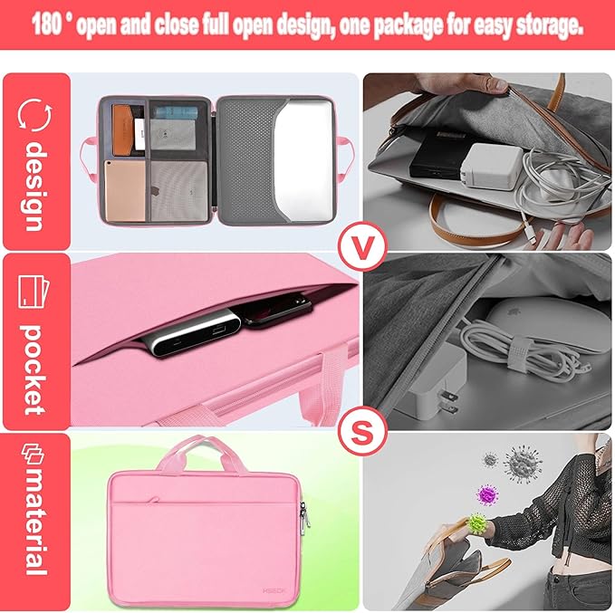 Hseok 13 14 inch Laptop Case Sleeve with Small Case,TSA Computer Handbag Compatible with MacBook Neo/Pro 14 M5/M4/M3/M2/M1,All Models 13.3" MacBook Air/Pro,XPS 13/14,Most 13-14 Notebooks,Pink