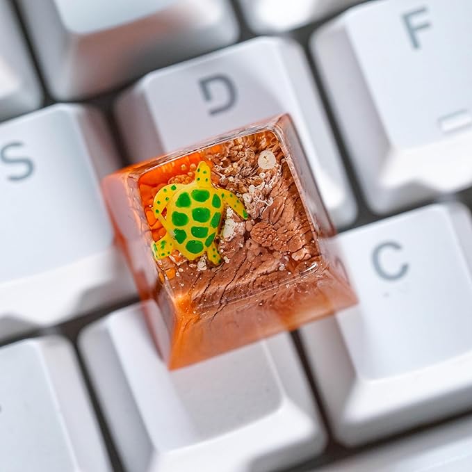 Sea Turtle Artisan Keycap Brown and Orange Ocean R1 SA Profile Custom Sea Creatures Keycaps 1U ESC Handmade Gaming Resin Key Cap Cherry MX Switch Compatible Mechanical Keyboard Turtle Lover Gift