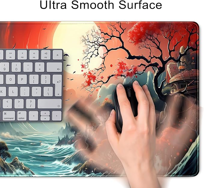 Japanese Desk Mat Extended Gaming Mousepad Japan Large Mouse Pad XL Oceanic Passage Aesthetic Desk Pad Keyboard Mat Laptop Desktop Mouse Mat 31.5''X11.8'' Deskmat with Stitched Edges