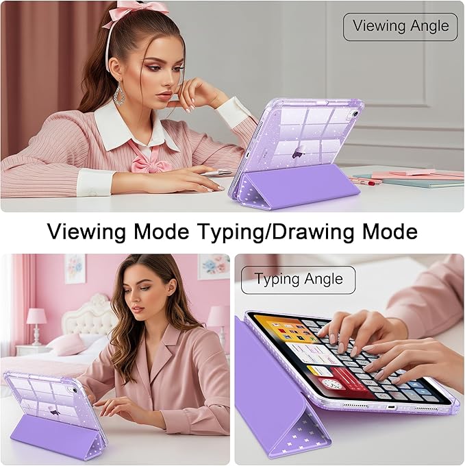 DONGKE for iPad Pro 11 inch Case – Fits M5 2025 / M4 2024, Shockproof Sparkling Glitter Acrylic Back, Pencil Holder, Trifold Stand, Auto Sleep/Wake & Touch ID Support - Purple Cross Dot