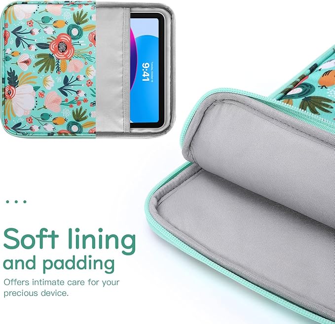 Dadanism 9-11" Tablet Sleeve Bag Carrying Case for iPad (A16) 11th Gen 11", iPad 10th Gen 10.9" Air 5/4, iPad Air M4/Pro 11", iPad 9/8/7th, Galaxy Tab A11+ Plus 11", Remarkable 2 10.3",Grass + Flower