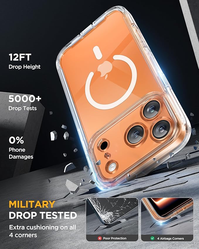 Miracase Magnetic for iPhone 17 Pro Case 6.3" [Compatible with MagSafe] Full-Body Phone Case with Built-in Glass Screen Protector & Camera Control,Drop Proof iPhone 17 Pro Cover, Clear