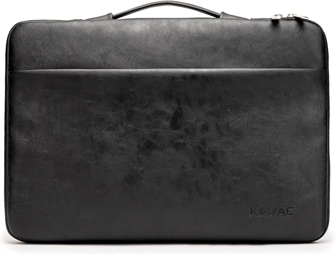 Kinmac 360 Degree Protective Laptop Sleeve Case Bag with Handle for MacBook Air 15 inch and 15 inch-15.6 inch HP Lenovo Dell ASUS Acer Notebook Computer (Black PU)