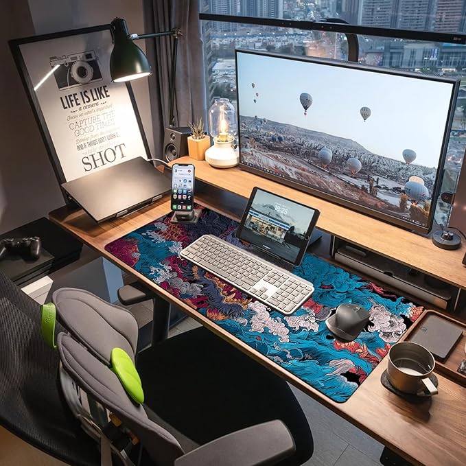 Extended Gaming Mouse Pad, Large Mouse Mat 3 mm Nature Rubber Base Mousepad with Stitched Edges, Non-Slip Desk Mat for Office Home Great Gift 31.5x11.8 Inch (Ukiyo-e Monster 3)