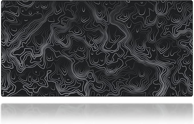 Mega Size Gaming Mouse Pad - Anti Slip Rubber Base - Stitched Edges - Large Desk Mat - 48" x 24" x 0.16" (Mega, Topographic)