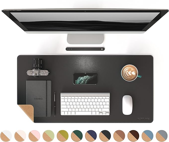 RENMTURE Dual-Sided Mouse Pad, Natural Cork & PU Leather Large Desk Pad for Office and Home Work, Desk Protector Non-Slip, Waterproof, Easy Clean (Black, 32"x16")