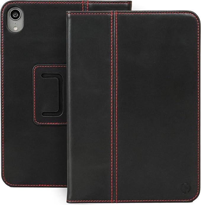 Casemade Real Leather Case Compatible with iPad mini 7 (A17 Pro) / 6th Gen (2021) - Full-Grain Leather Cover, Auto Sleep/Wake, Dual Stand Position (Black)