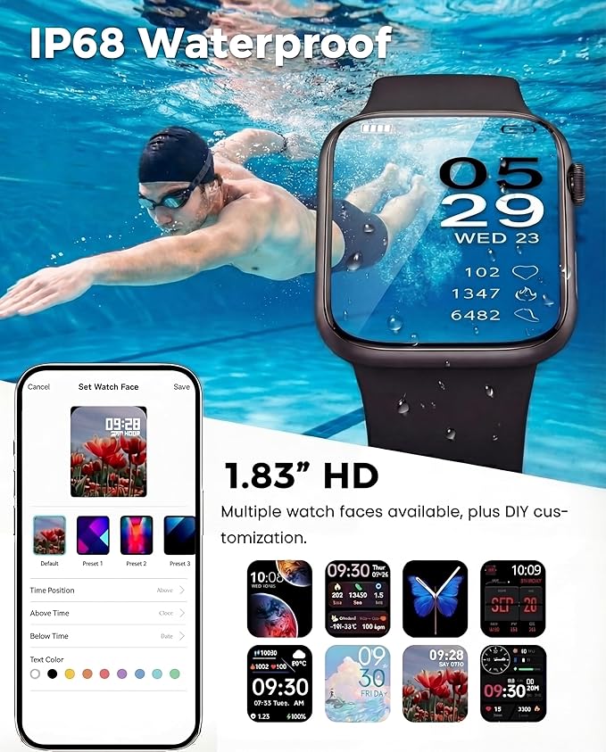Smart Watch, Fitness Watch for Women Men with 24/7 Heart Rate/Blood Pressure Monitor,Pedometer, Sleep Tracker, 120+ Sport Modes, IP68 Waterproof Activity&Fitness Tracker Compatible with Android iPhone