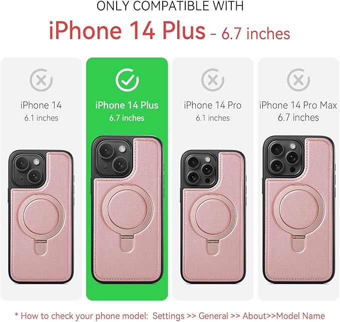 for iPhone 14 Plus Case with Stand Compatible with Magsafe Slim PU Leather & Durable TPU Drop Proof Magnetic Kickstand Protective Cover with Tempered Glass Screen Protector 6.7", Rose Gold