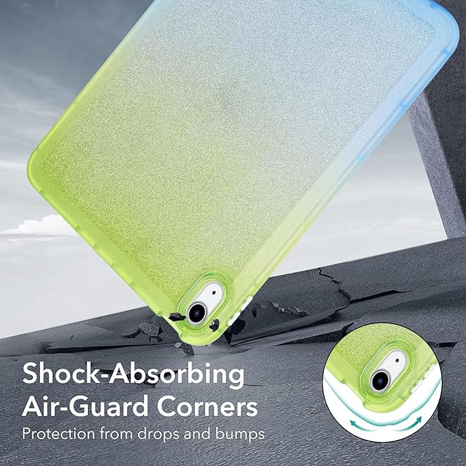 for iPad Pro 12.9 inch Case 6th/5th/4th/3rd Generation (2022/2021/2020/2018) Glitter Translucent Frosted Clear Soft TPU Back Gradient Bling Cover Silicone Protective Shell, Green & Blue