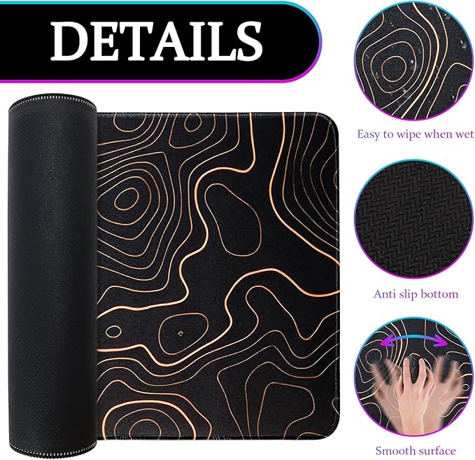 Mouse Pad Gaming Mousepad, 31.5 x 11.8in Large Desk Mat Keyboard Pads Extend Long XL Mouse Mat with Non-Slip Base Desk Accessories for Home Office Keyboard Mouse (Black Topographic Orange)