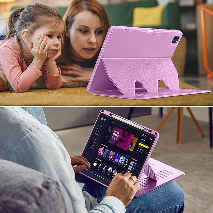 VIKESI Case for iPad Pro 12.9 6th / 5th / 4th / 3rd Generation Case 2022/2021/2020/2018,Multiple Angles Magnetic Stand Cover,Shockproof Soft Back,Pencil Holder,and Auto Sleep/Wake,Purple