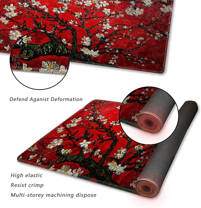 Extended Gaming Mouse Pad XXL ArtSo Large Keyboard Mat Long Mousepad Desk Decor Writing Pad Non Slip Rubber Base Stitched Edges for Work, Game, Office, Home, 35.1" x 15.7", Red Painting