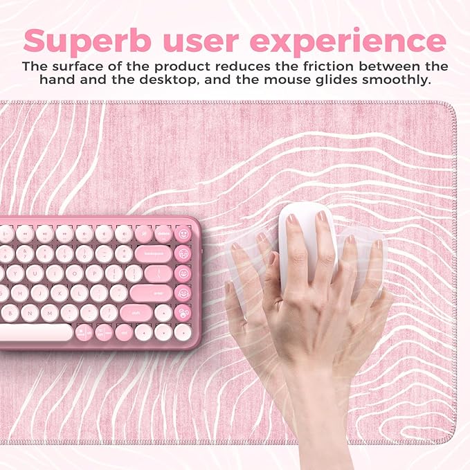 iCasso Large Desk Mat Pink,Big Mouse Pad with Stitched Edges,Aesthetic Computer Pad for Desktop,Anti-Slip Keyboard Mat for Women,Cute Girly Desk Cover Protector Work from Office Home Dorm