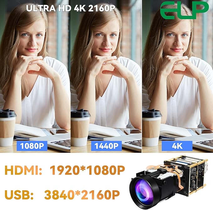 ELP 12X Zoom 4K 30fps USB Camera Module 1080P 60fps HDMI USB Webcam Autofocus Manual Zoom Infrared Remote Control PC Camera H.265 H.264 High Speed Webcamera for Church Streaming Video Conference
