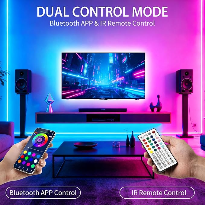 LED Strip Lights,RGB Music Sync Color Changing Led Lights with Smart App Control Remote & Remote Control for Room,Part,Essential,Sense of Atmosphere Decoration(100FT-2 Rolls of 50ft)