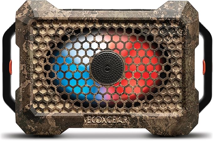 ECOXGEAR Defender: Outdoor Portable Bluetooth Speaker, 121dB Massive Sound, Waterproof and Drop Proof, with LED Party Lights, Pair up to 100, 25+ Hours Playtime (TrueTimber Strata Camo)