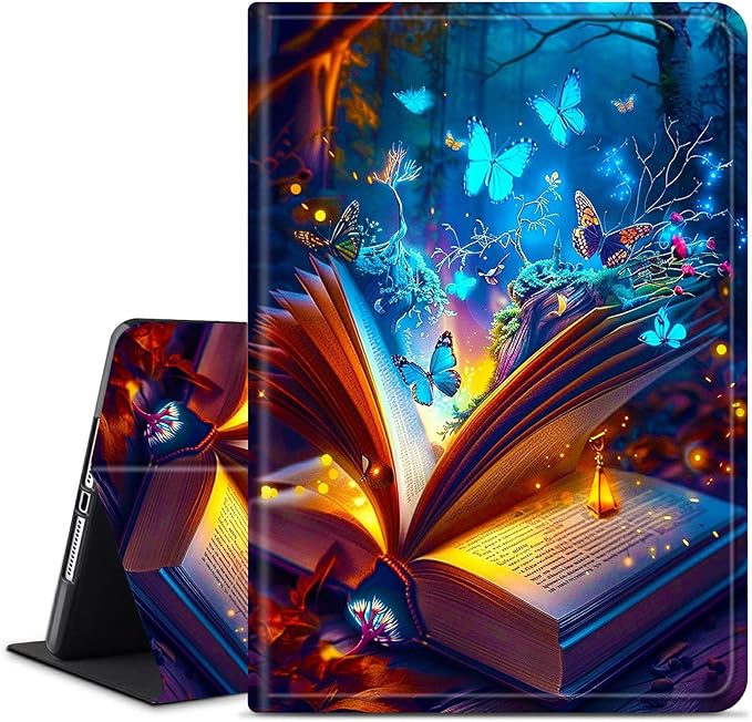 for Amazon Kindle Fire HD 8 (8th/7th/6th Generation, 2018/2017/2016 Release) 8" Tablet Case, Slim Kickstand Stand Leather Smart Cover with Auto Wake/Sleep, Book Blue Butterfly