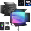 NEEWER 150W RGB LED Panel Video Light Kit with Barn Doors, 1800 LEDs 42500Lux/0.5m 2500K-10000K CRI96+/TLCI97+ 0-100% Dimming, APP/2.4G/Panel/DMX Control for Pro Studio Gaming Lighting, AP150C