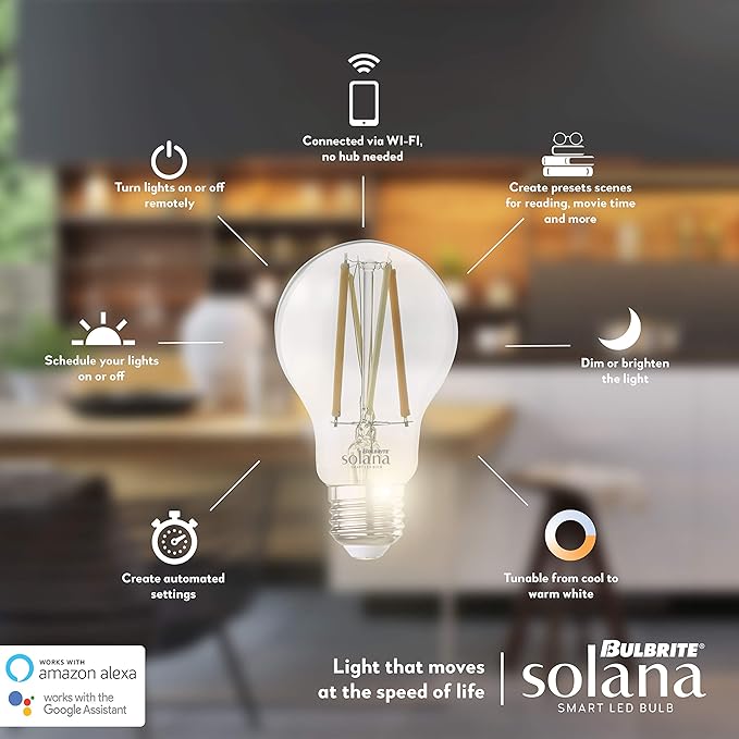 Bulbrite Solana A19 WiFi Connected LED Smart Light Bulb, 60 Watt Equivalent, Frost