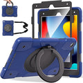 Andnary Case for iPad 9th/8th/7th Generation 10.2 inch, Shockproof Cover with Screen Protector/360° Rotate Stand/Pencil Holder/Shoulder Strap, Kids Case for iPad 2021/2020/2019 (Navy+Black)