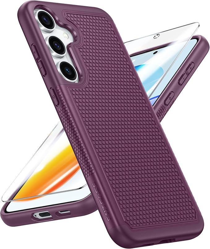 FNTCASE for Samsung Galaxy S25-Plus Case: S24-Plus Dual Layer Heavy Duty Phone Protective Cover Shockproof Rugged with Non-Slip Textured - Military Drop Protection Bumper - 6.7 inch (Burgundy Purple)
