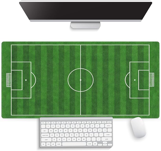 Large Gaming Mouse Pad (31.5" x 15.8") - Football Field Design Cool Green Soccer Course, Extra XXL Office Accessories, Premium Stitched Anti-Slip Office Keyboard Desk Mat