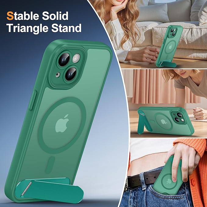 Magnetic Compatible with iPhone 15 Case, [Built-in Invisible Kickstand][Compatible with MagSafe][Full Camera Protection] Translucent Matte Phone Case for iPhone 15 6.1" Cyan