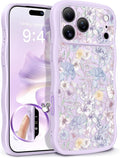 GVIEWIN for iPhone 17 Pro Case Compatible with MagSafe [Curly Wave Edge][Full Camera Protection] Floral Translucent Shockproof Magnetic Women Phone Case for iPhone 17 Pro 6.3'', Apricot Blossom/Purple