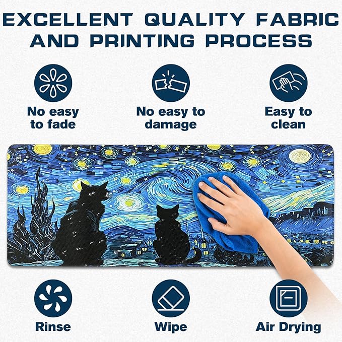 Mouse Pad Gaming - Desk Mat for Keyboard and Mouse - Van Gogh Starry Night Large Mouse Pads for Desk, Gaming Mousepad with Non-Slip Base, Desks Pad (31.5" X 11.8") for Game, Office and Home