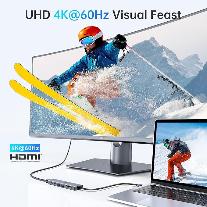 USB C Hub HDMI Adapter for MacBook Pro/Air, 7 in 1 USBC Dongle with HDMI, microSD/SD Card Reader, USB C Data Port,100W PD, and 2 USB 3.0 Compatible for MacBook Pro/Air, Dell XPS, Lenovo Thinkpad.