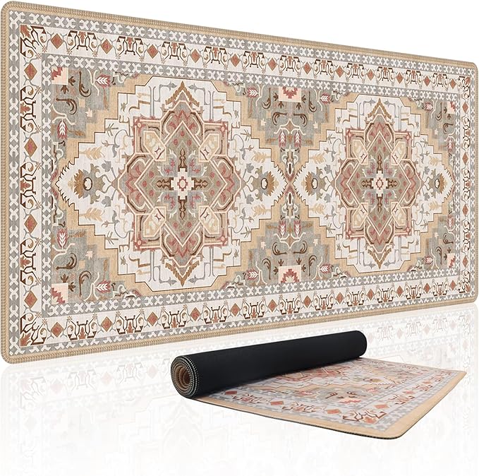 Baziabbo Cute Desk Mat,XXL Extended Large Mouse Pad,Gaming Mousepad with Stitched Edge,Non-Slip Rubber Base Keyboard Desk Pad for Home Office Study Game (Khaki)