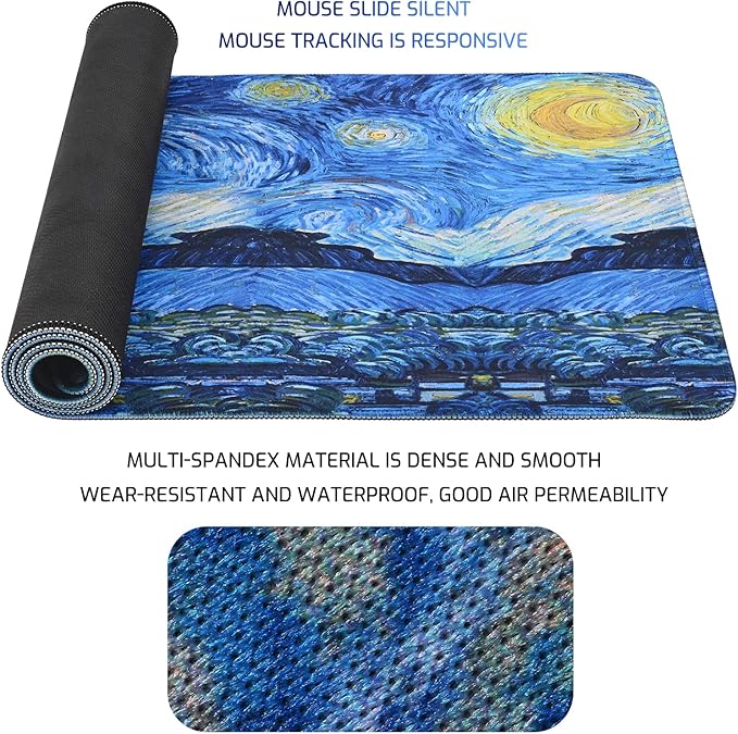 Mouse Pad, Van Gogh Starry Night Extended Large Gaming Mouse Pad, 31.4"x11.8" Non-Slip Rubber Base XL Large Mousepad with Stitched Edges,Waterproof Keyboard Mouse Mat Desk Pad