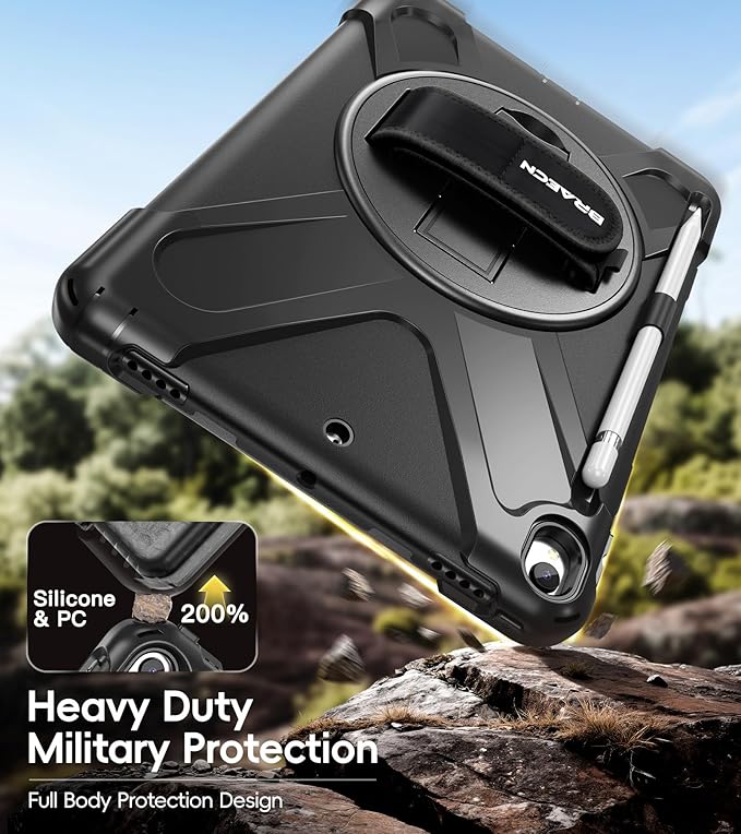 BRAECN Case for iPad Air 3rd Generation 2019 / iPad Pro 10.5 inch 2017, Rugged Heavy Duty Shockproof Cover with Pencil Holder, 360° Rotating Kickstand & Adjustable Hand Strap & Shoulder Strap for Kids
