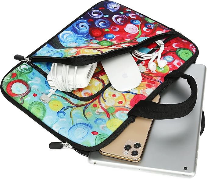 11 11.6 12 12.1 12.5 inches Laptop Sleeve Chromebook Case Ultrabook Case Notebook PC Messenger Bag Tablet Neoprene Handle Sleeve for Adult Men Women, Two Pockets (Colorful Tree)