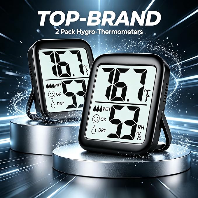 Antonki 2 Pack Room Thermometer for Home, Hygrometer Indoor Humidity Meter Gauge, Digital Temperature and Humidity Monitor Sensor for House, Terrarium, Incubator, Greenhouse - Battery Included