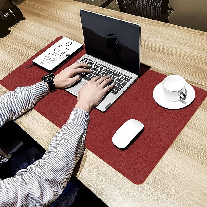 Bloss Red Leather Desk Mat Protector,Large Mouse Pad,Dual-Side Use Mouse Pads,Office Desks Mats,Laptop Protector Desks Mat,Waterproof Dual-Side Desk Keyboard/Writing Pad for Office/Home.31.5"x 15.7"