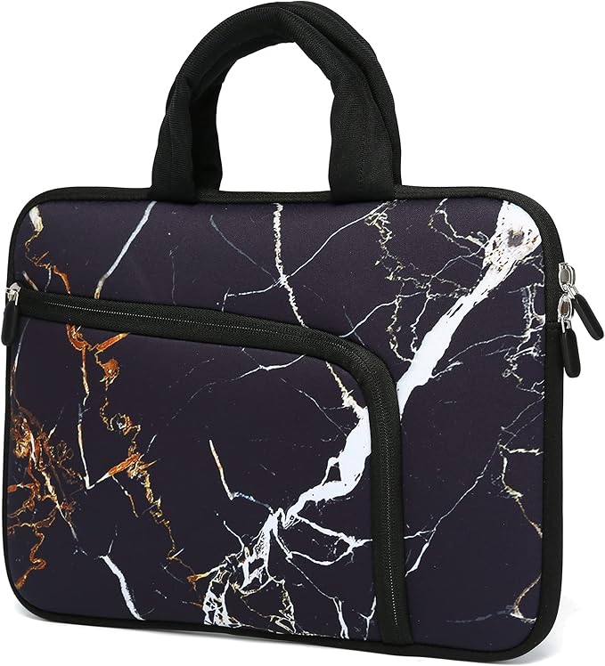 11 11.6 12 12.1 12.5 inches Laptop Sleeve Chromebook Case Ultrabook Case Notebook Sleeve PC Messenger Bag Tablet Case Neoprene Handle Sleeve for Men Women, Two Pockets (Black Marble)