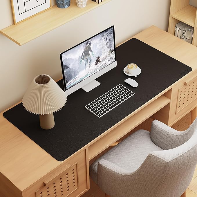 Chihein 51” x 24” Cork & PU Leather Desk Mat (Black) - Large Mouse Pad, Double Sided Waterproof Desk Pad Protector for Gaming, Office, Home