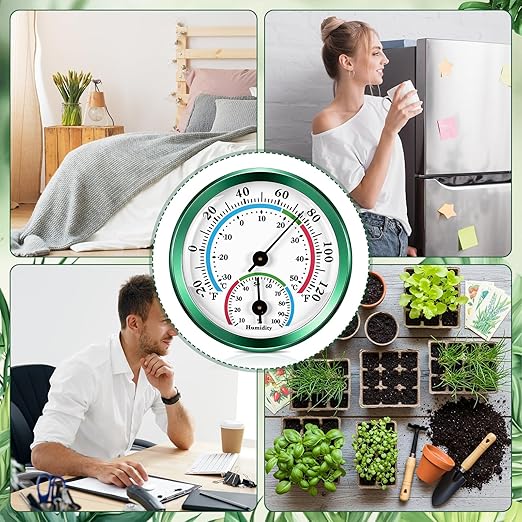 Weewooday 3 Pcs Indoor Outdoor Thermometer 2 in 1 Mini Home Temperature Humidity Hygrometer Monitor Gauge for Home Offices Wall (Green,2.2 Inch)