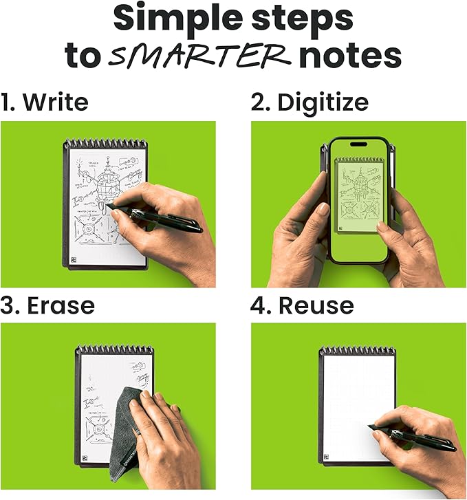 Rocketbook Mini Reusable Smart Notepad, Pocket Size On-The-Go Notebook, 3.5x5.5, Black (Pack of 1)