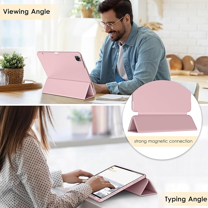 DTTO for iPad Air 13 Inch Case M4/M3/M2 2026/2025/2024, iPad Pro 12.9 Inch Case (6th/5th/4th/3rd Gen), Smart Slim Trifold Stand Soft Cover with Pencil Holder, Rose Gold