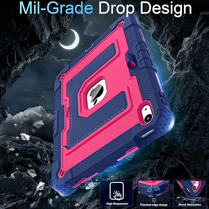 for iPad (A16) 11th Generation 11 Inch (2025)/iPad 10th Generation 10.9 Inch (2022) 10th Gen i Pad Case with Shoulder Strapr,Shockproof Cover for 11.0/10.9,Navy Pink