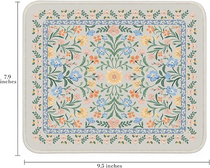 iCasso Aesthetic Small Floral Mouse Pad, Mini Portable Travel Mousepad, Anti-Slip and Comfortable Cloth Mouse Mat 7.9"x9.5" with Stitched Edges for Computer, Laptop, Office, Home(Green Floral)
