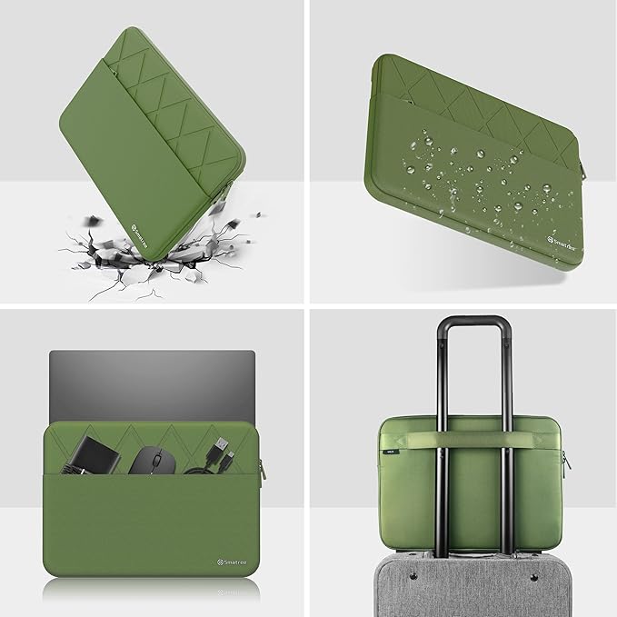 Smatree Laptop Sleeve for 14 inch ASUS Chromebook C425, for 14 inch ASUS Vivobook 14 X412, Case with Accessory Pocket, YKK Zipper, Patented Shockproof Design, Green (E464G)
