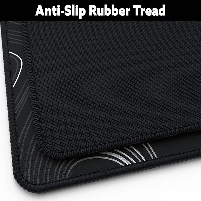 Mega Size Gaming Mouse Pad - Anti Slip Rubber Base - Stitched Edges - Large Desk Mat - 48" x 24" x 0.16" (Mega, Topographic)