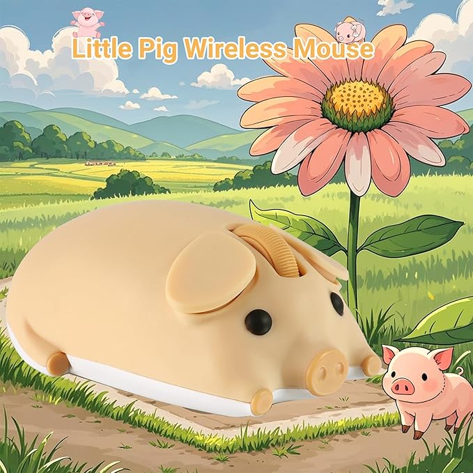 elec Space Cute Pig Design Wireless Mouse Dual Mode Bluetooth & USB Mouse, Silent Operation, Ergonomic, Perfect for Laptops & PCs, Ideal Gift for Animal Lovers and Family(Yellow)